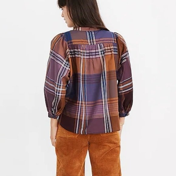 Madewell plaid crew neck button front dolman cut flannel shirt small - Picture 3 of 8